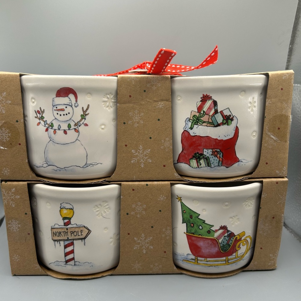 Rae Dunn Whimsical Christmas Ramekin Set Snowman Sled Present North Pole NEW